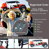 33lb 30miles,Mobility Scooter for Adults,Magnesium Ultra Lightweight Folding Power Mobility Scooter for Senior,All Terrain Motorized Scooter,240lbs Capacity,Airline Approved,Two Battery